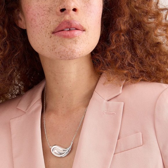 J Crew Paisley Silver Earrings and Necklace Set 24" - Picture 2 of 11